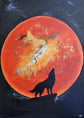 Hand-painted mural - acrylic painting wolf night 70x50x2cm